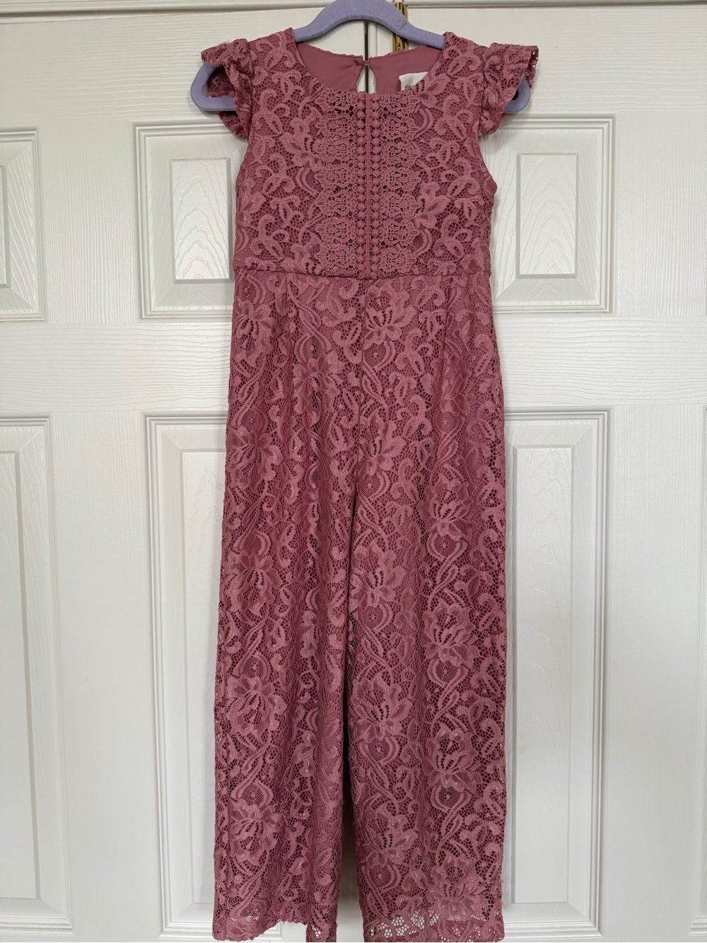 Rare Editions Mauve Lace Cap-Sleeve Jumpsuit